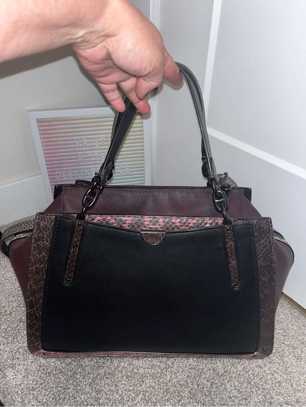 Coach Dreamer Black and Pink Python Leather Satchel Bag - Picture 14 of 14